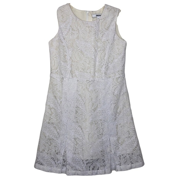 DKNY - White Lace Sleeveless Fit & Flare Dress with 100% Cotton Lining - Girls M - Picture 1 of 5